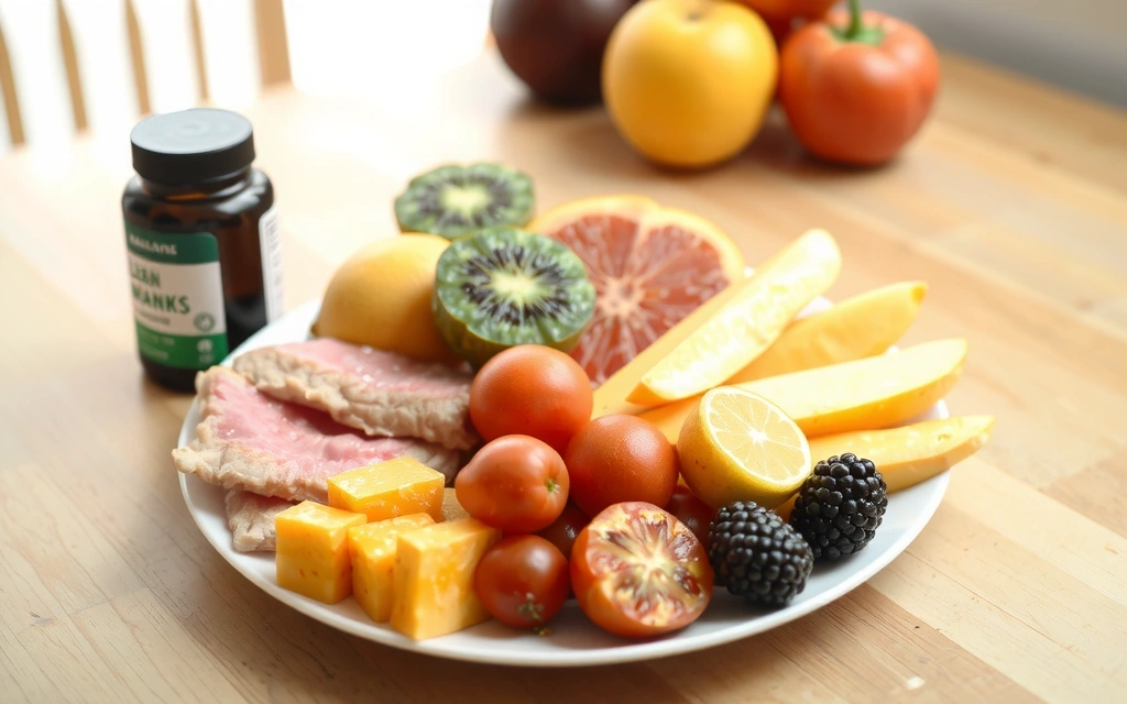 Imagen de un plato de comida saludable y vitaminas