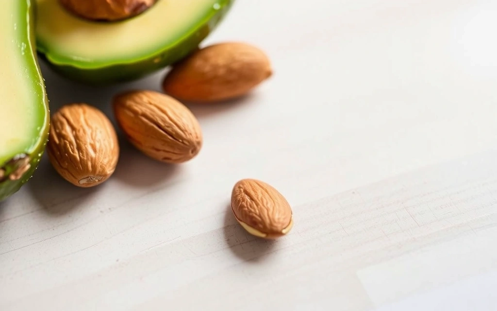 Vitamina E en alimentos como aguacate y nueces